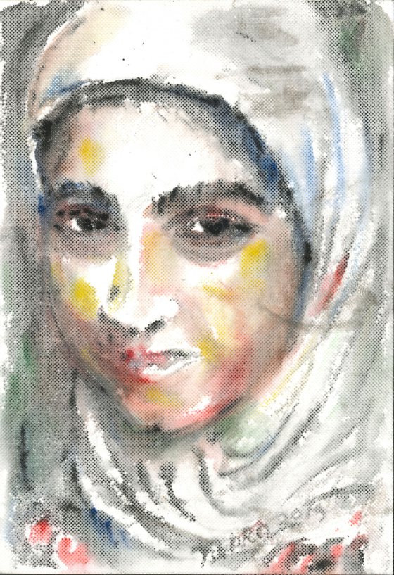 GIRL IN A WHITE SCARF - female portrait of oriental girl
