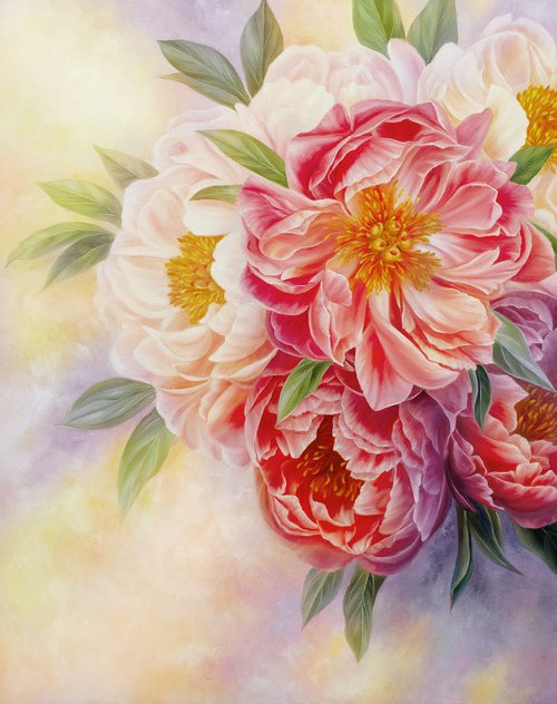 "Peonies mood", pink flowers by Anna Steshenko