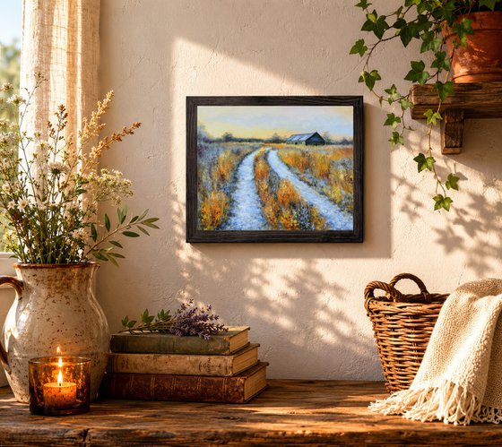 Frosty country road in winter