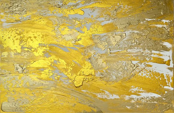 Golden Expressive Abstract Painting. Gold luxury art.