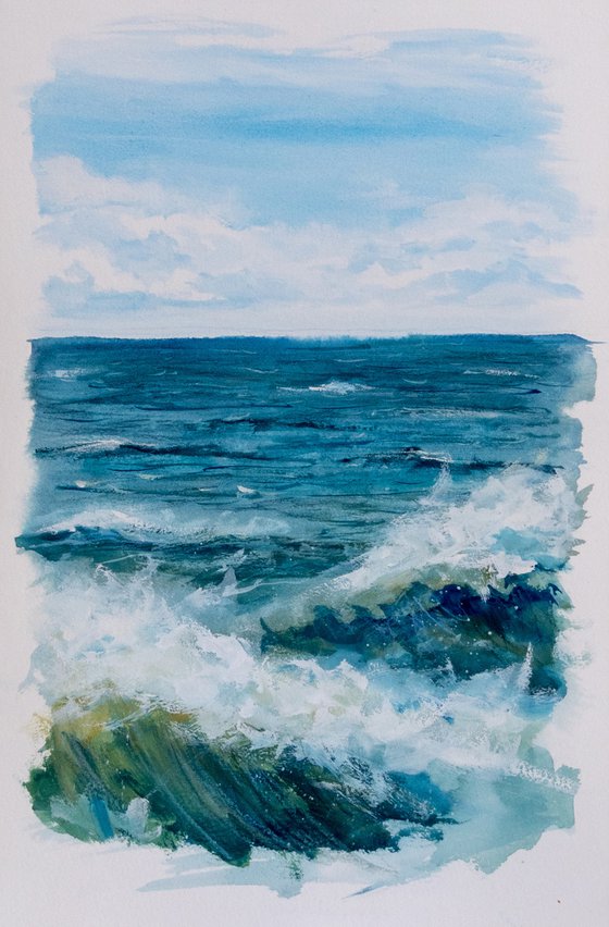 "Ocean Diary from April 8th, 2019" mixed-media painting
