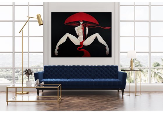 Nude woman in a red hat