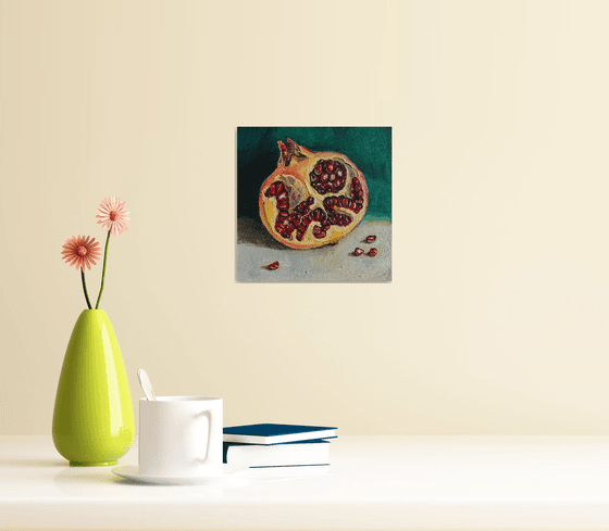 Pomegranate oil painting mini wall art 6x6"