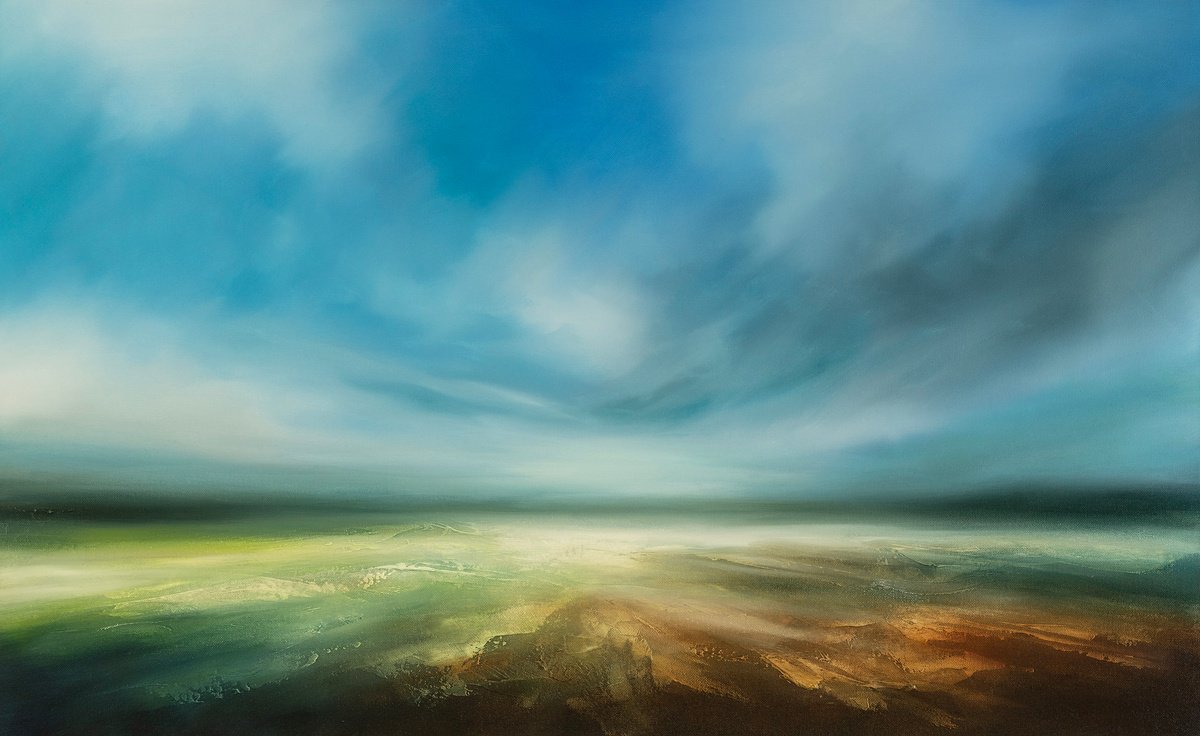 Abstract Landscape Oil Painting By Paul Bennett, 38 X 24", The Far Horizon, Original Artwork