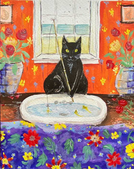 Whiskers and Whims: Home Adventures of a Black Cat - Fishing