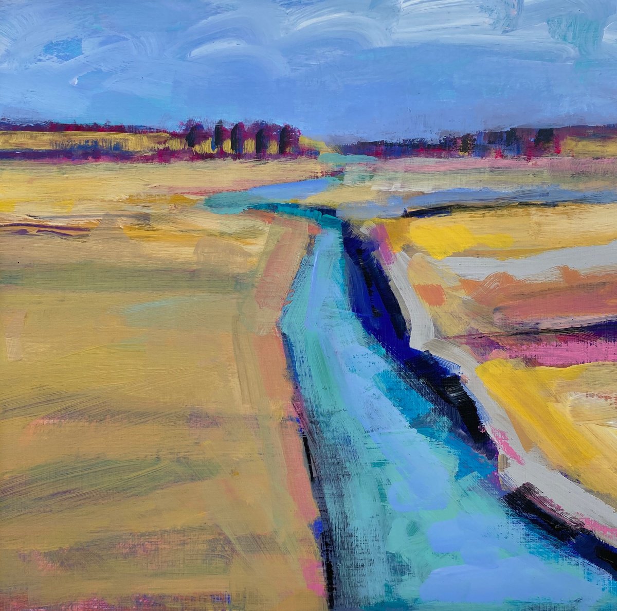 Impressionistic Landscape Acrylic Painting By Chrissie Havers, 9 X 9, Road On A Bright Day, Original Artwork
