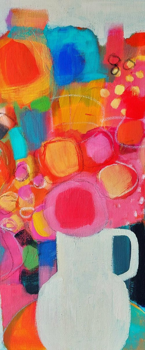 Summer Bouquet in a White Vase by Jan Rippingham