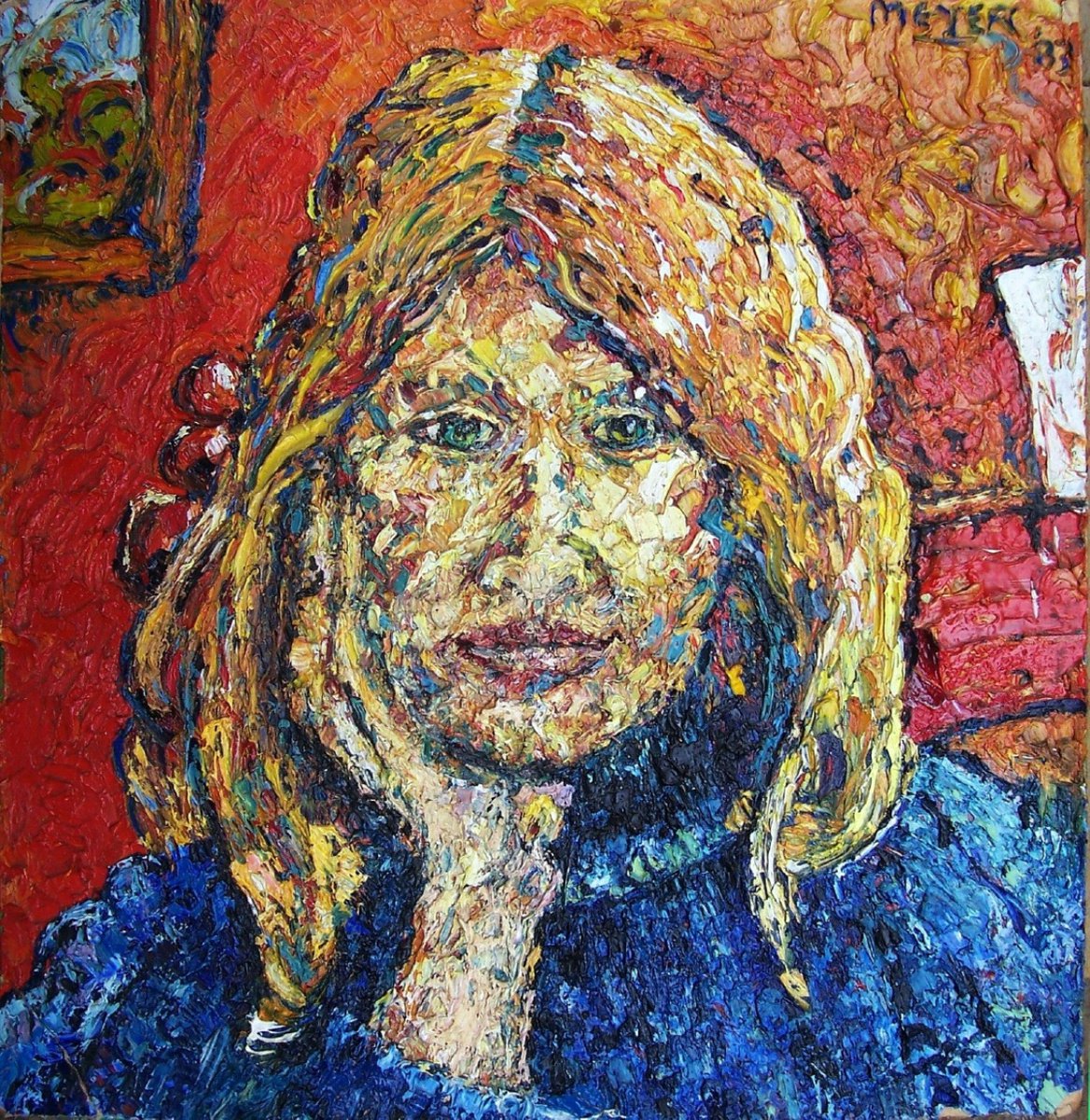 Impressionistic Portrait Oil Painting By Richard Meyer, 15 X 16", The Girl With Orange Hair, Original Artwork