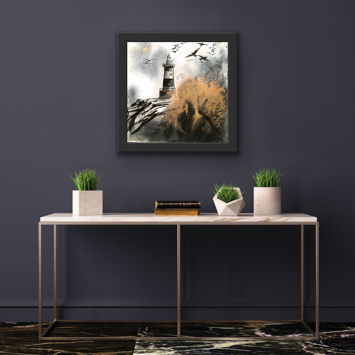 Abstract Landscape Giclee Print By Valeria Golovenkina, 16 X 16", Lighthouse, Original Artwork