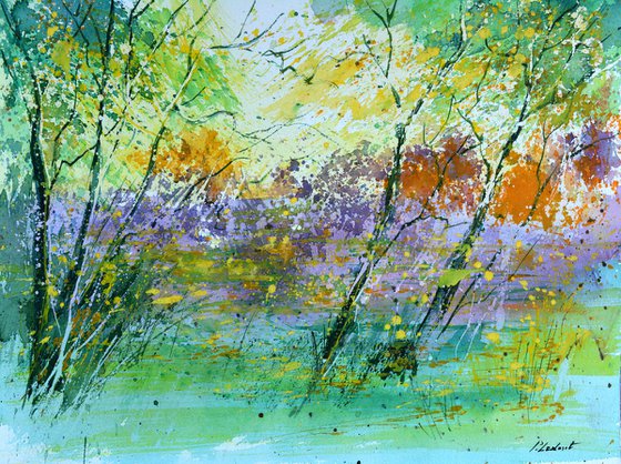 Colourful pond watercolor
