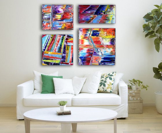 "Crooked And Beautiful" - FREE USA SHIPPING + Save As A Series - Original Large PMS Abstract Quadriptych Oil Paintings On Canvas - 44" x 36"
