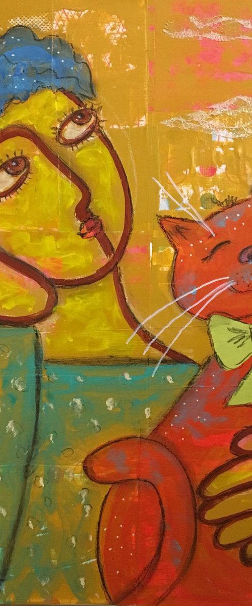 Daydreaming. Girl with cat abstract by Anya Getter