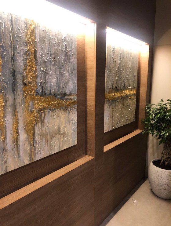 Large artwork,diptych painting,modern abstraction,gold art,wall art decor,housewarming gift, modern art,Extra large abstract , modern art abstraction, gold and white, home decor, housewarming gift, large size, modern painting, unique gift, art, buy a large abstraction