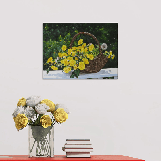 Yellow Dandelions in Basket