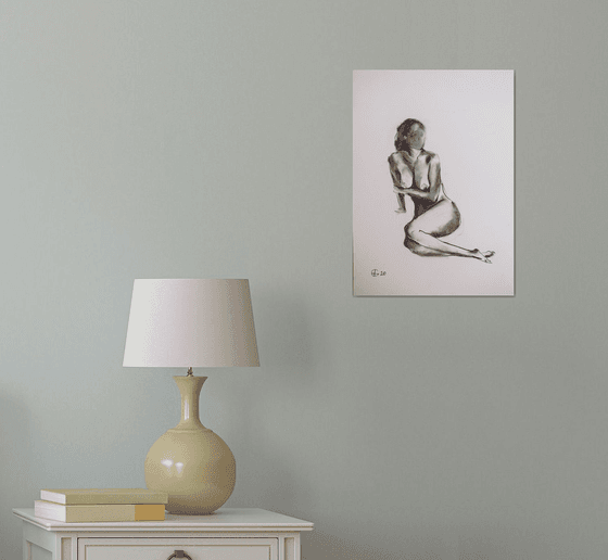 Nude in charcoal. 40. Black and white minimalistic female girl beauty body positive
