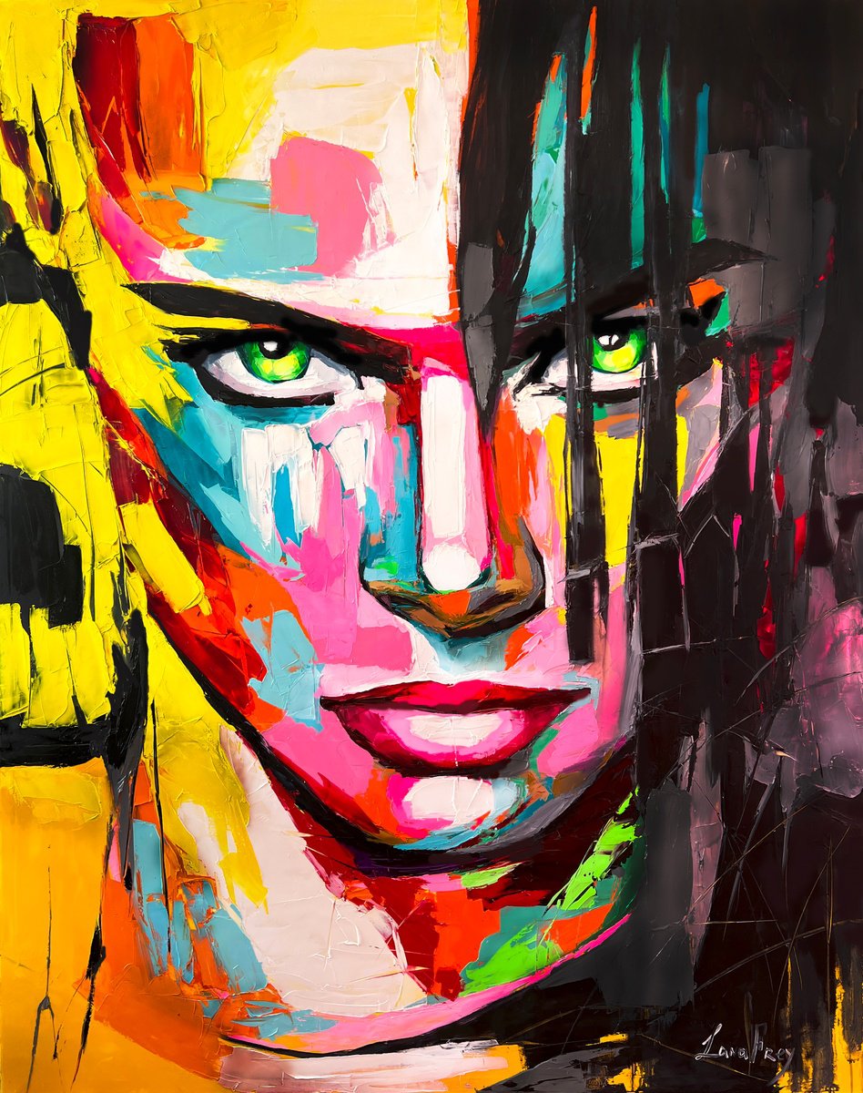 Expressive Portrait Oil Painting By Lana Frey, 79 X 98", Redline, Original Artwork