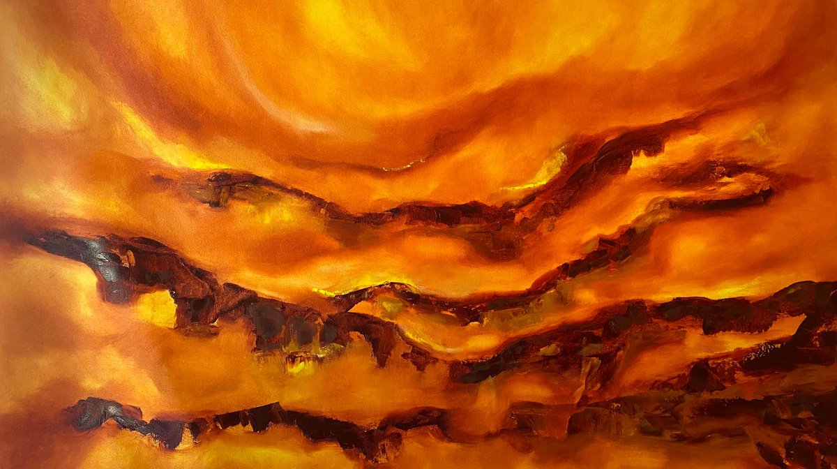 Expressive Landscape Oil Painting By Deepa Kern, 51 X 32, Shangri La Moments, Original Artwork