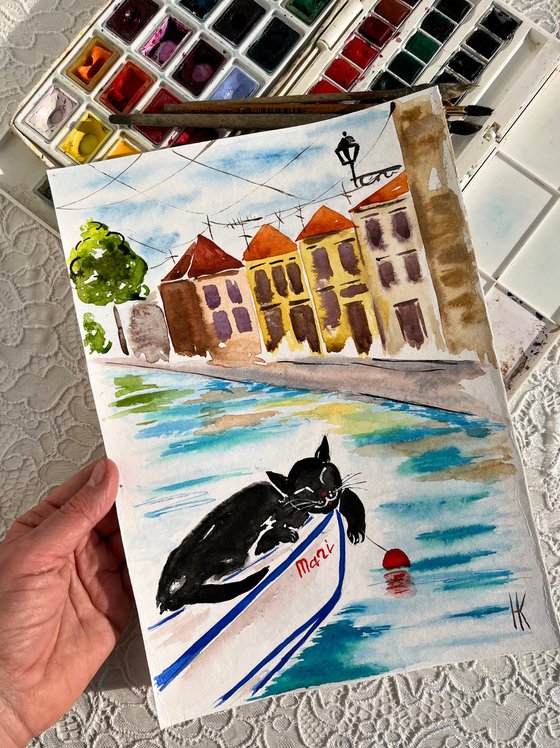 Amalfi Cat Painting