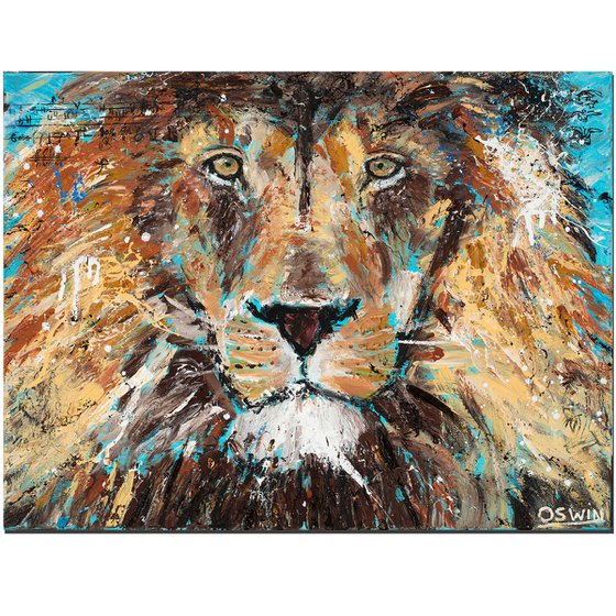 CECIL THE LION KING - 60 x 80 cm. - Oswin Gesselli - Series Hidden Treasures - male lion, wild cats art