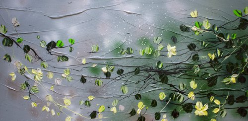 “Yellow Roses After Rain" landscape format textured art by Anastassia Skopp