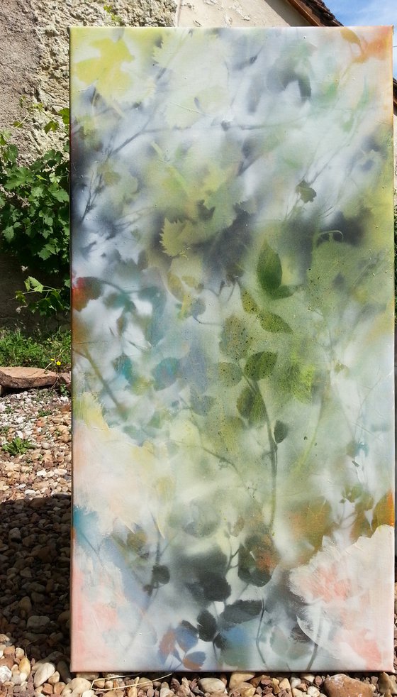 "Abstract foliages n°4" - Floral abstract spray-paint and acrylic