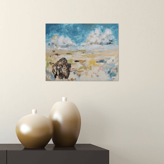 Crossing the Prairie - Landscape - Bison - Abstract Paintings