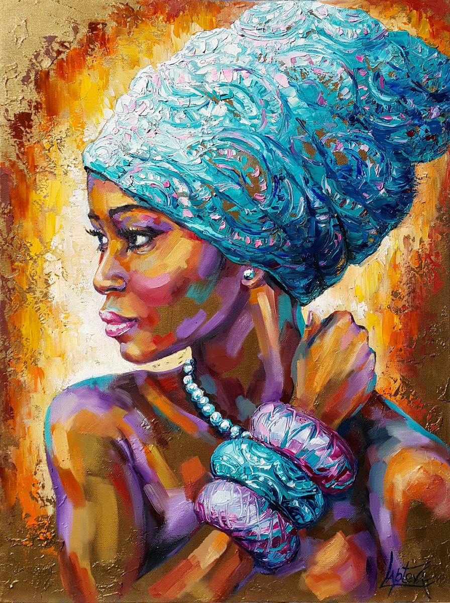 Expressive Portrait Oil Painting By Viktoria Lapteva, 24 X 31", Portrait African Woman, Original Artwork