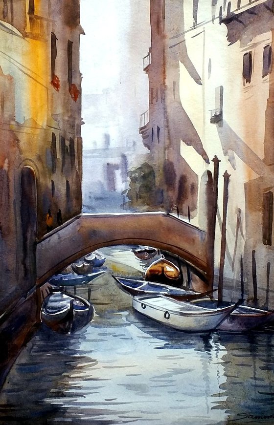 Venice Canals at Morning - Watercolor Painting