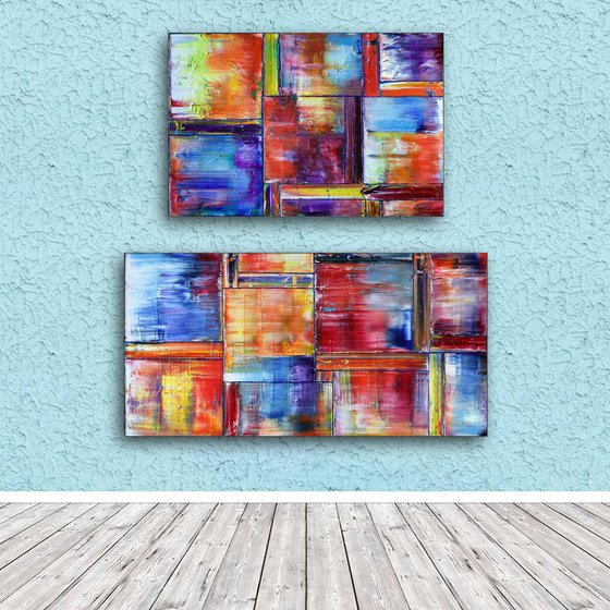 "So Happy Together" - Original Extra Large PMS Abstract Diptych Oil Paintings On Canvas - 48" x 48"
