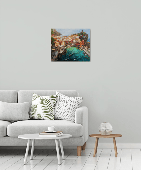 Vernazza Cinque Terre iItaly - Original impasto landscape painting textured Oil painting Italy wall art