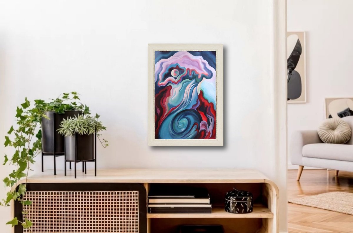 Surrealistic Landscape Acrylic Painting By Tetiana Borys, 16 X 23", Spring Cloud, Original Artwork