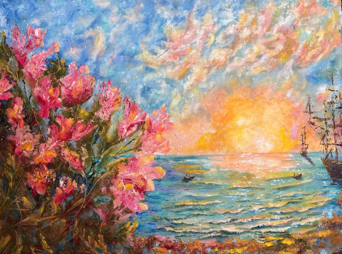 Impressionistic Landscape Oil Painting By Tetiana Pchelnykova, 31 X 24", Morning Dream, Original Artwork
