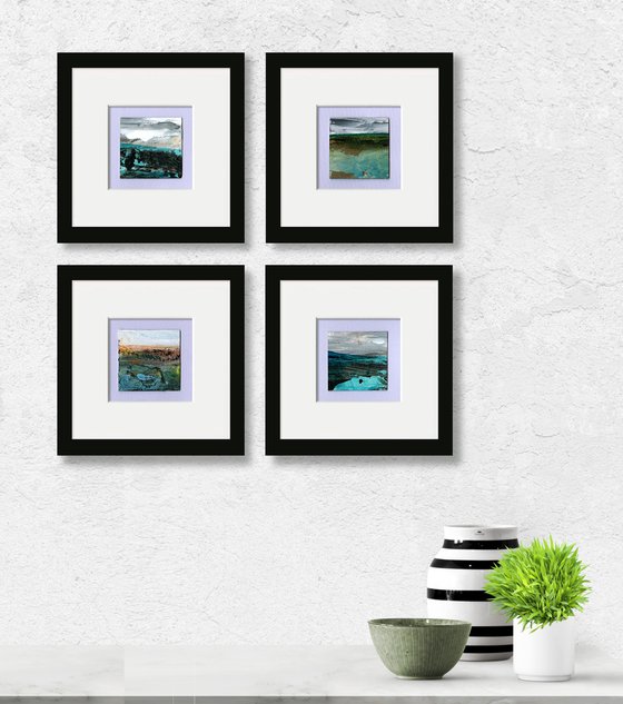 Mystical Land Collection 2 - 4 Small Textural  Landscape paintings by Kathy Morton Stanion