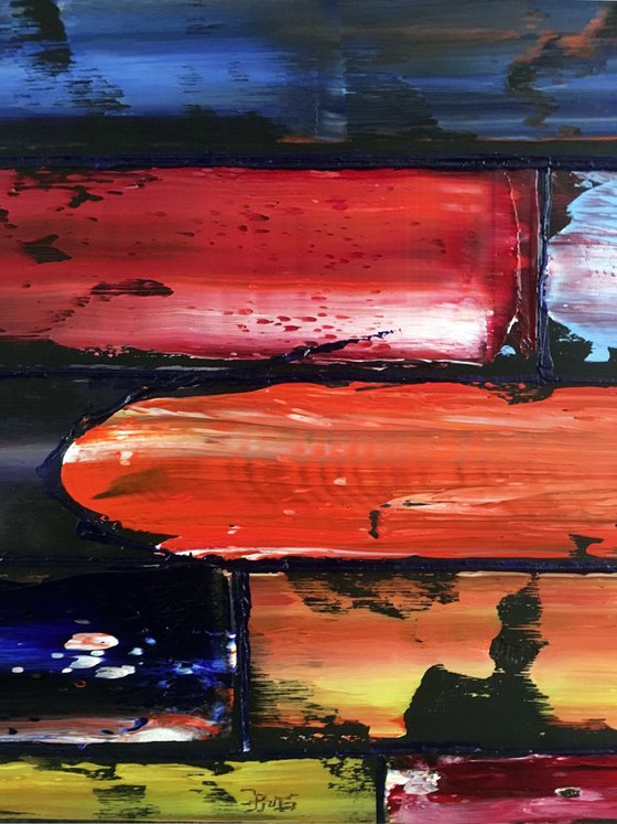 "Slip Through The Cracks" - Original PMS Abstract Oil Painting On Wooden Panel - 48" x 24"