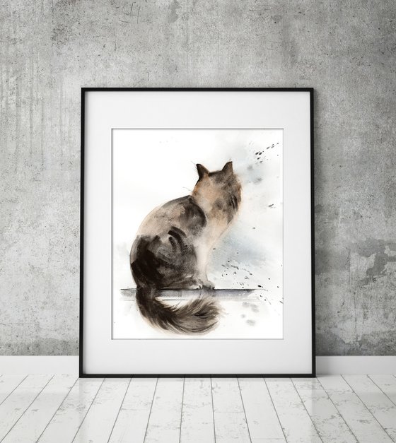 Sitting Cat Watercolor Painting