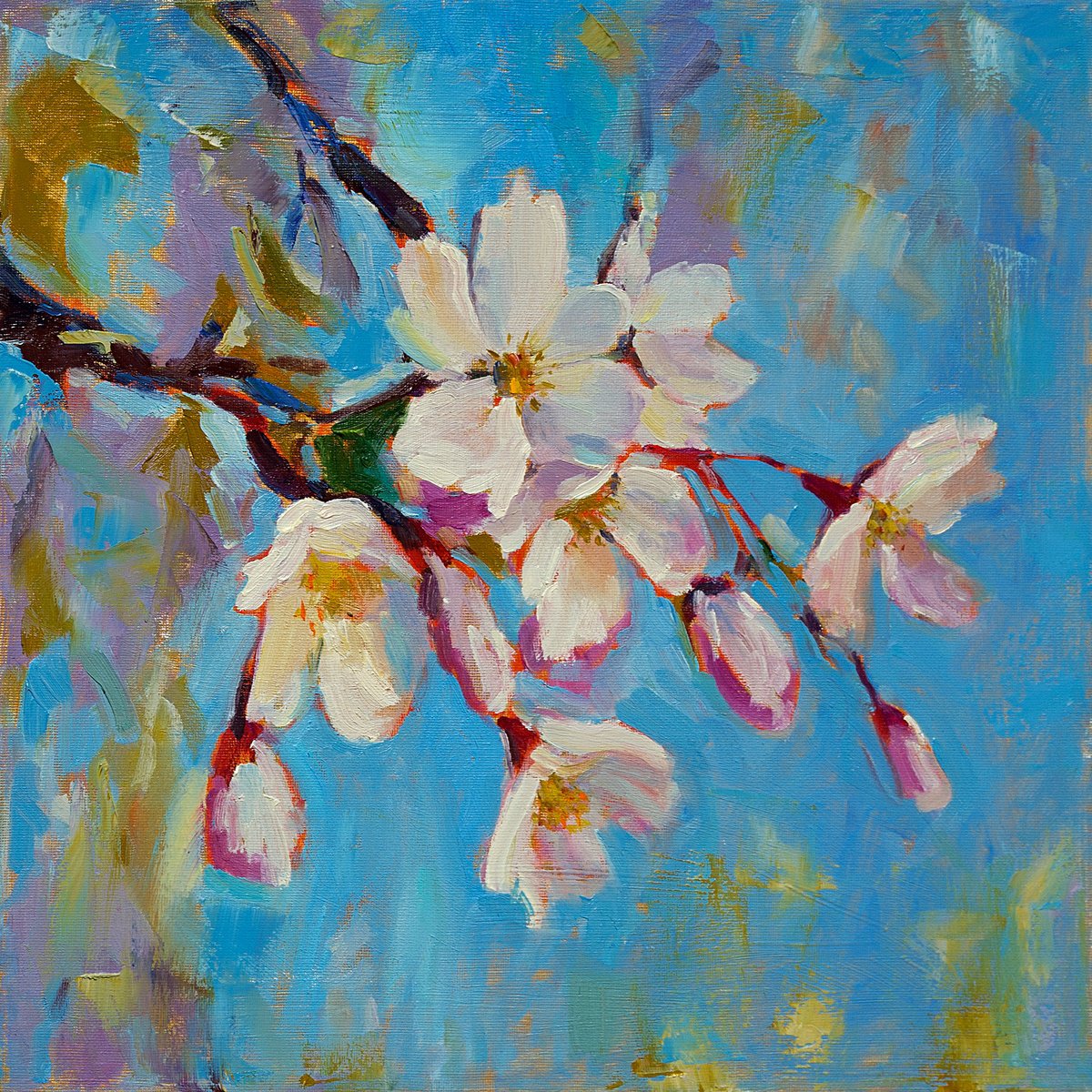 Impressionistic Botanical Oil Painting By Daria Zavadenko, 12 X 12, Breath Of Spring, Original Artwork