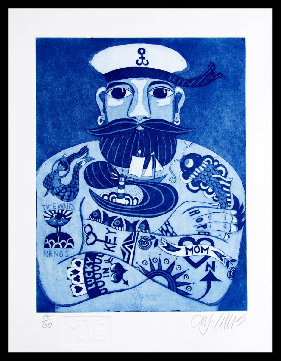 Sailor, aquatint etching by Mariann Johansen-Ellis