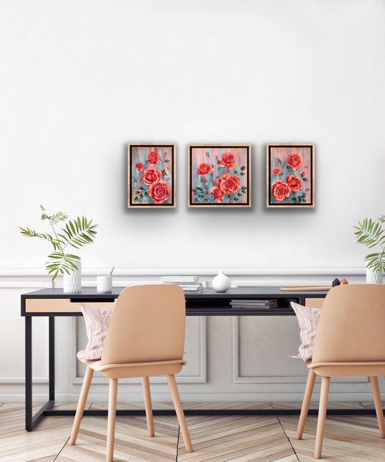 Shining Rosebush (Corals in Rose Garden), triptych