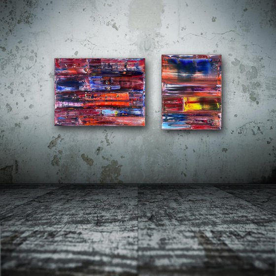 "Love At First Sight" - FREE USA SHIPPING + Save As A Series - Original PMS Abstract Diptych Oil Paintings On Canvas - 40" x 20"