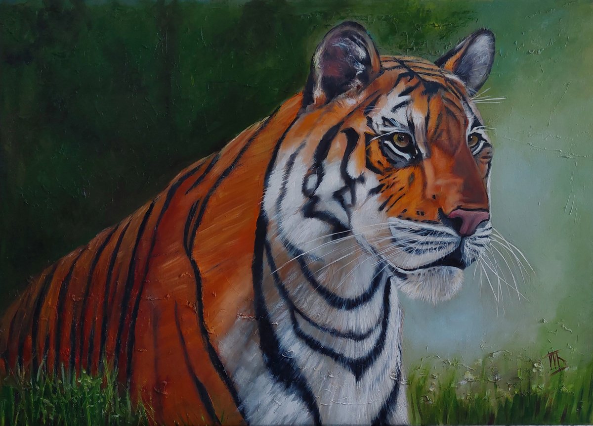 Photorealistic Animal Oil Painting By Ira Whittaker, 28 X 20, Silent Hunt, Original Artwork