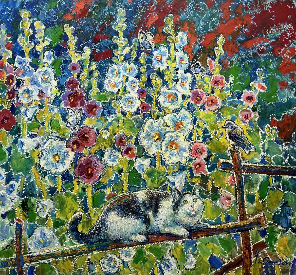 Impressionistic Animal Oil Painting By Andrii Chebotaru, 59 X 55, Malvas In Mom