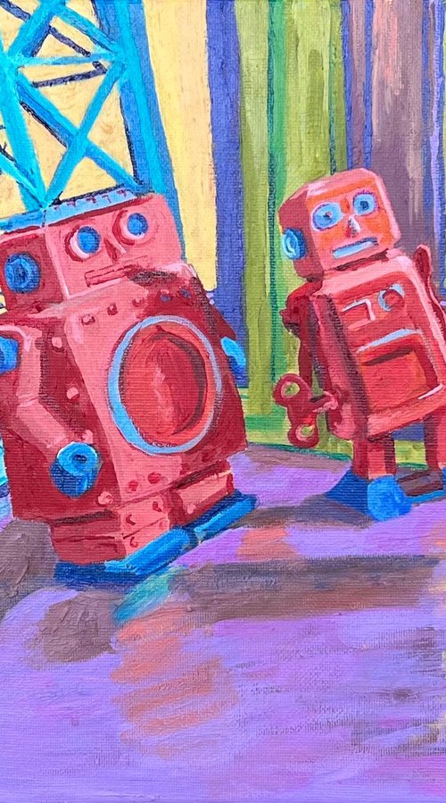 Three Robots in Crate by Heather Kostal