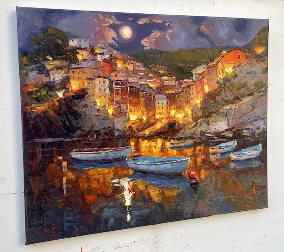 Night city at the pier