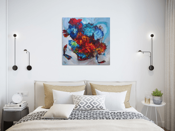 Le jardin d'Amour - free shipping - square painting -semi abstract - palette knife - contemporary