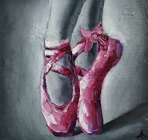 Glare pointe shoes - balerin pointe, ballet dancers, ballet oil painting by Anastasia Kozorez