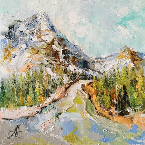 Snowy mountains Oil Painting, Landscape wall art