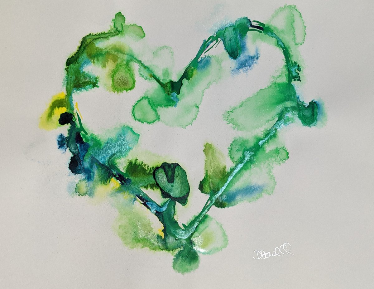 Tybalt, Bright Green Abstract heart painting, original A3 by Dianne Bowell