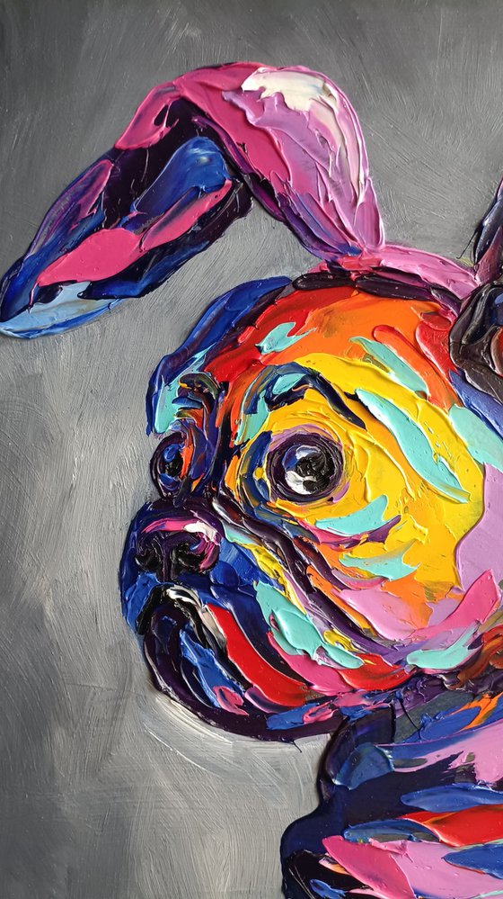 Bunny - pug dog, oil painting