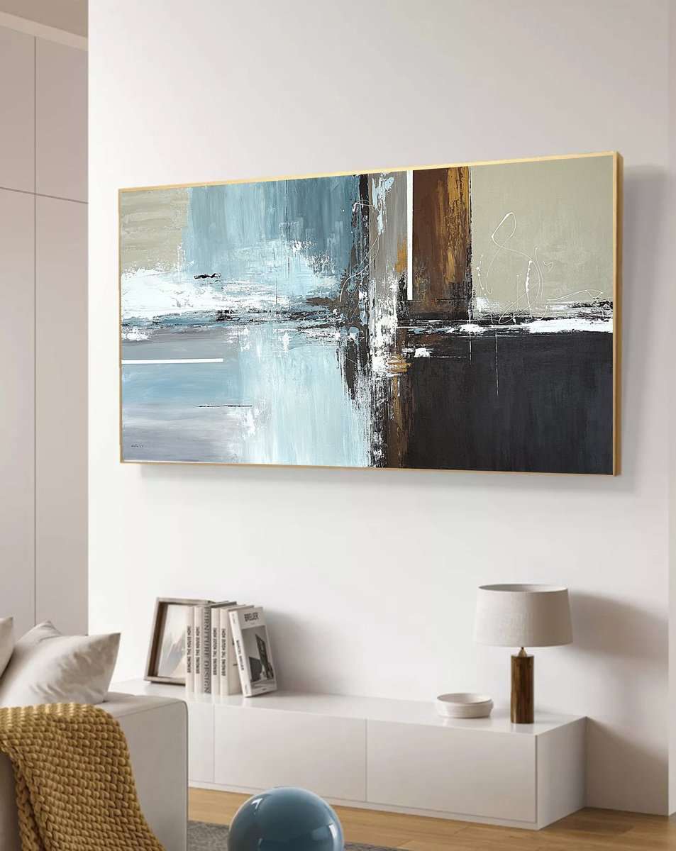 Geometric Abstract Acrylic Painting By Tatiana Malinovscaia, 55 X 31", Fusion Of Elements, Original Artwork