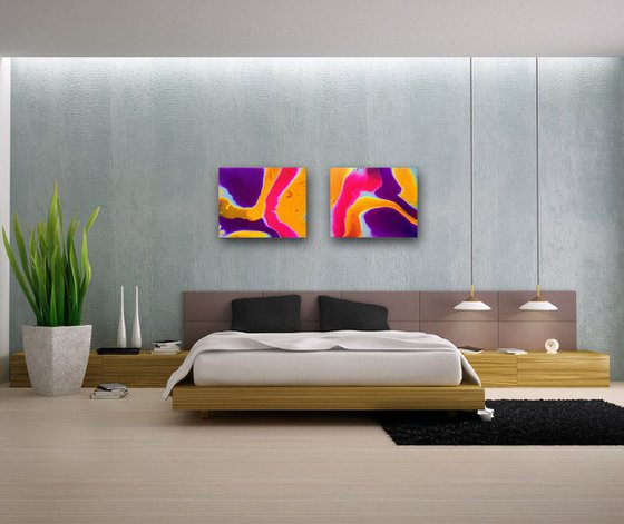 "Flow With Me Series" - Original Diptych, Abstract PMS Fluid Acrylic Paintings Series - 40" x 16"